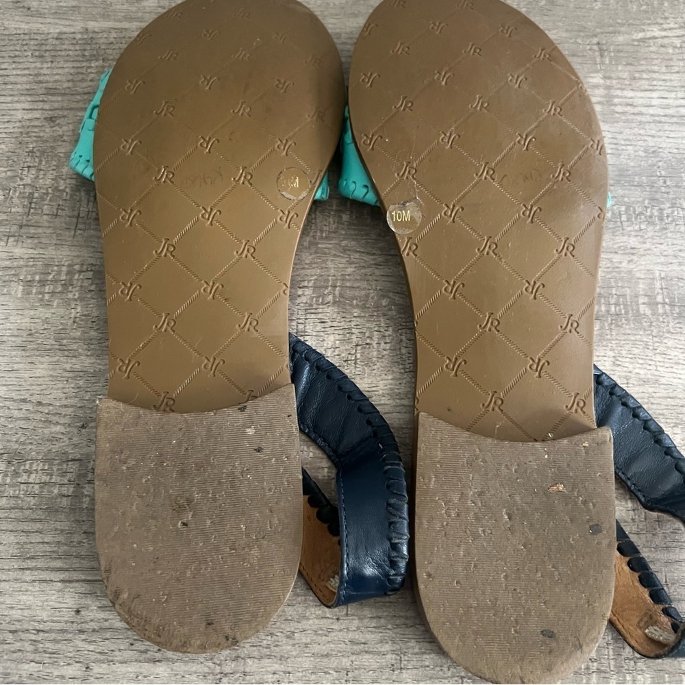 Jack Rogers Turquoise and Navy Sling Back Sandals 10 View 5